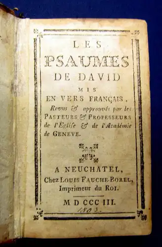 LES PSAUME DE DAVID MIS EN VERS FRANCAIS 1803 Theologie Lieder mb