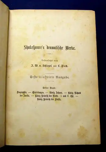 Tieck Shakespeare`s dramatische Werke 8 Bde. 1875 Erste illustr. Ausgabe js