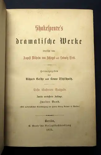 Tieck Shakespeare`s dramatische Werke 8 Bde. 1875 Erste illustr. Ausgabe js