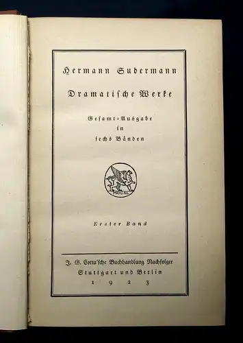 Hermann sudermann Dramatische Werke Gesamt-Ausgabe in 6 Bänden 1923 js