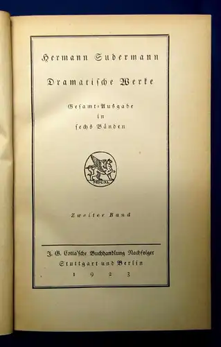 Hermann sudermann Dramatische Werke Gesamt-Ausgabe in 6 Bänden 1923 js