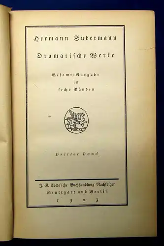 Hermann sudermann Dramatische Werke Gesamt-Ausgabe in 6 Bänden 1923 js