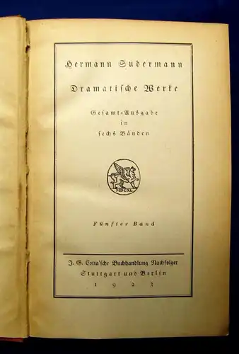 Hermann sudermann Dramatische Werke Gesamt-Ausgabe in 6 Bänden 1923 js