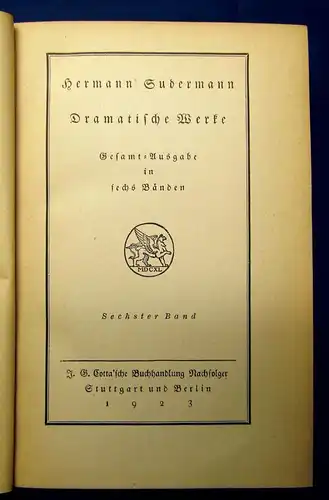 Hermann sudermann Dramatische Werke Gesamt-Ausgabe in 6 Bänden 1923 js