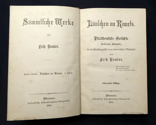 Sämmtliche Werke von Fritz Reuter 15 Bde. Mischauflage 1875-1890 Literatur js