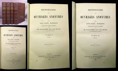 Barbiere Dictionnaire des Ouvrages Anonymes 1-4 komplett A-Z 1882 Halbleder js