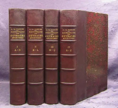 Barbiere Dictionnaire des Ouvrages Anonymes 1-4 komplett A-Z 1882 Halbleder js