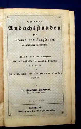 Liebetrut Christliche Andachtstunden für Frauen und Jungfrauen 1841 Glaube js