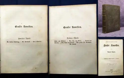 Töpffer Genfer Novellen 3 Bde. in 1 Buch 1853 Erzählungen Geschichten js
