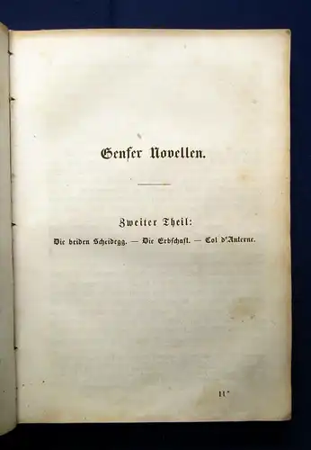 Töpffer Genfer Novellen 3 Bde. in 1 Buch 1853 Erzählungen Geschichten js