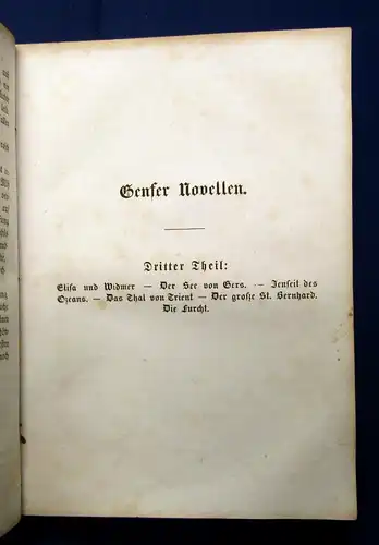 Töpffer Genfer Novellen 3 Bde. in 1 Buch 1853 Erzählungen Geschichten js