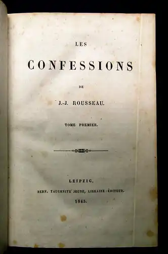 Rousseau Les Confessions 2 Bände in 1 Buch 1845 Belletristik Lyrik mb