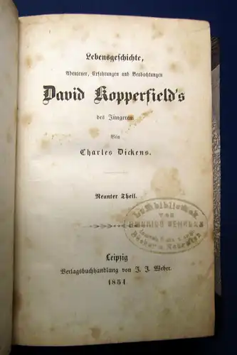 Dickens Lebensgeschichte David Kopperfield´s 1-10 komplett 1851 Belletristik mb