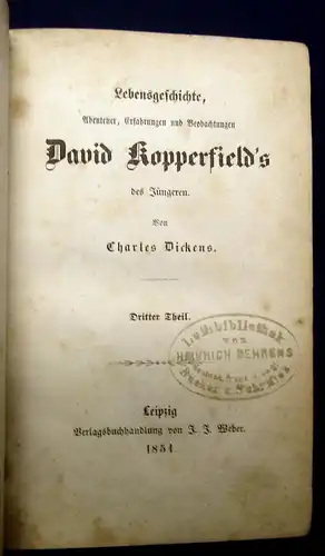 Dickens Lebensgeschichte David Kopperfield´s 1-10 komplett 1851 Belletristik mb