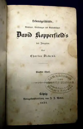 Dickens Lebensgeschichte David Kopperfield´s 1-10 komplett 1851 Belletristik mb