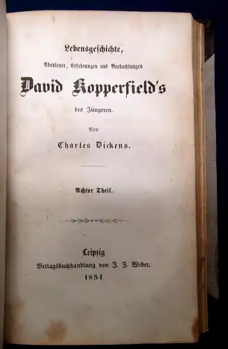 Dickens Lebensgeschichte David Kopperfield´s 1-10 komplett 1851 Belletristik mb