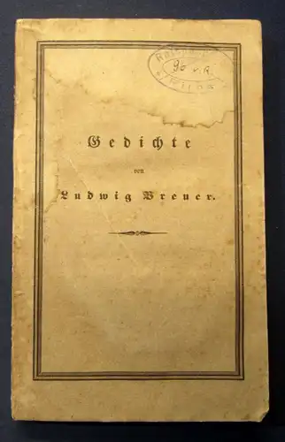 Breuer, Friedrich Ludwig Gedichte. Nachlaß für seine Freunde 1835 selten js