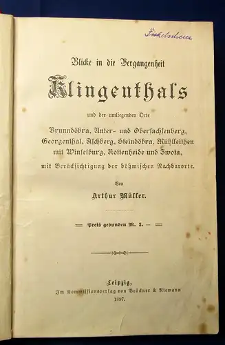 Müller Blicke in die Vergangenheit Klingenthals 1897 Ortskunde Sachsen Führer js