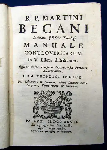 Martin Becanus Manuale Controversiarum 1733 erstmals 1623 erschienen mb