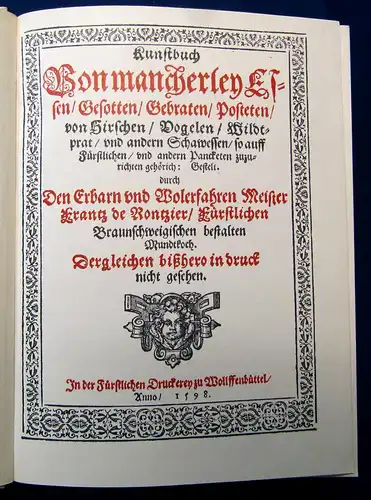 Rontzier Kunstbuch von mancherley Essen 1979 Faksimile Kochbuch mb