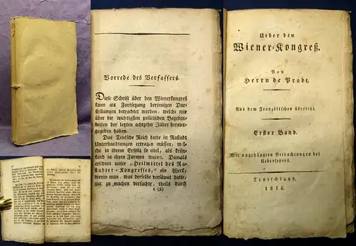 de Pradt Ueber den Wiener- Kongreß 1.Bd ( von 2) 1816 Politik Geschichte j