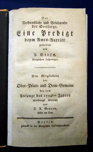 Stosch, Grunow Diverse Predigten 1794-1837 Sammlung von 10 Predigten Theologie m