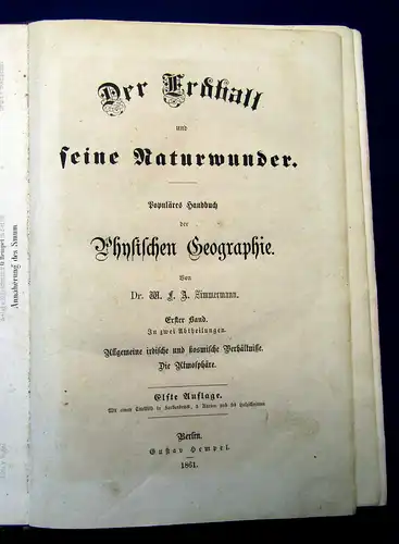 Zimmermann Der Erdball und seine Naturwunder 1861 Naturwissenschaft mb