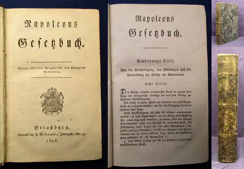 Napoleons Gesetzbuch Einzig, Königreich Westphalen selten 1808 js