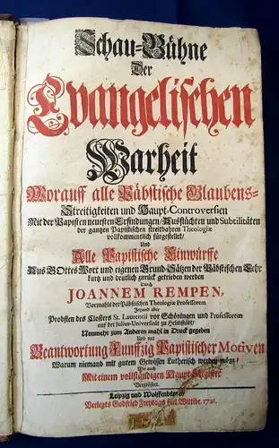 Rempen Schau-Bühne der evangelischen Wahrheit 1721 selten Christentum 2 Werke js