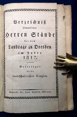 Verzeichnis sämmtlicher Herren stände bei dem Landtage zu Dresden im Jahre 1817