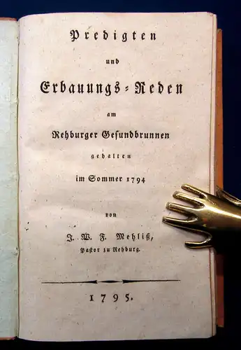 Mehlitz Predigten u Erbauungs-Reden am Rehburger Gesundbrunnen 1795 Theologie mb