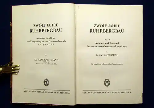 Spethmann 12 Jahre Ruhrbergbau 2 Bände von 5 1928 Geschichte mb