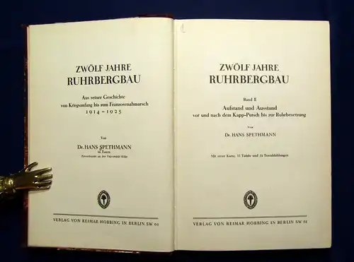 Spethmann 12 Jahre Ruhrbergbau 2 Bände von 5 1928 Geschichte mb