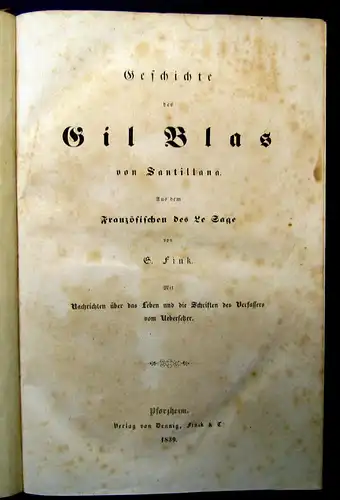 Fink Geschichte von Gil Blas von Santillana 1839 Geschichte Belletristik mb