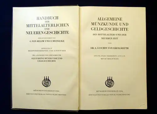 Von Ebengreuth Allgemeine Münzkunde und Geldgeschichte 1926 Geschichte Münzen mb