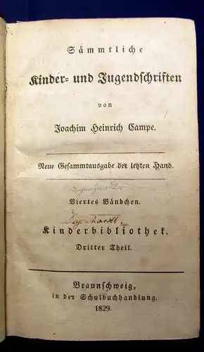 Campe Heinrich,Joachim Sämmtl. kinder-u. Jugendschriften 4.+5.Teil 1829 apart js