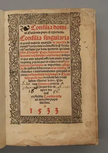 Pape Consilia Domini Guidonis Pape cu[m] repertorio [...] 1734 Alte Drucke am