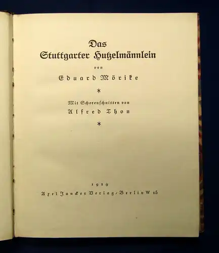 Mörike Das Stuttgarter Hutzelmännchen Scherenschnitte von Mörike 1919 js