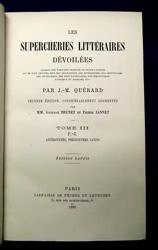 Jannet Les supercheries Litterais Devoillees Band 1-3 dekorativer HLdr. 1882 js