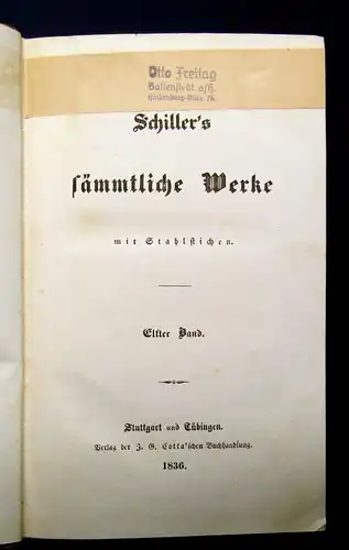 Schiller`s sämmtliche Werke 1-12 komplett 1835 dekorativer Halbleder Bildnis js