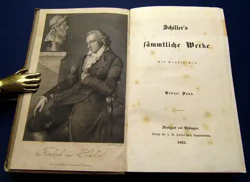 Schiller`s sämmtliche Werke 1-12 komplett 1835 dekorativer Halbleder Bildnis js