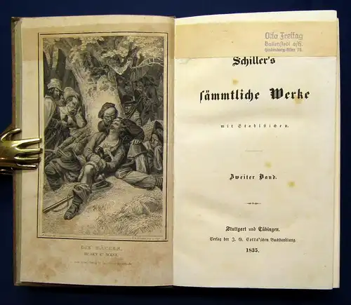 Schiller`s sämmtliche Werke 1-12 komplett 1835 dekorativer Halbleder Bildnis js