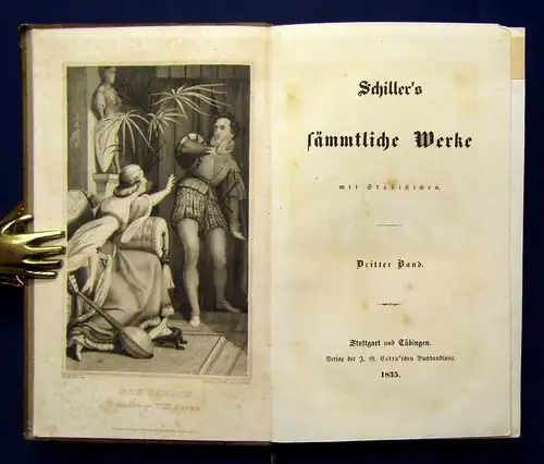 Schiller`s sämmtliche Werke 1-12 komplett 1835 dekorativer Halbleder Bildnis js