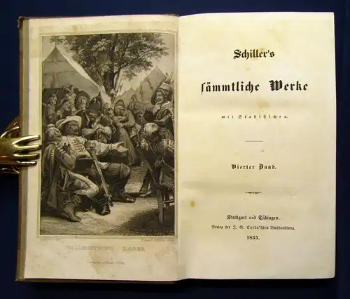 Schiller`s sämmtliche Werke 1-12 komplett 1835 dekorativer Halbleder Bildnis js