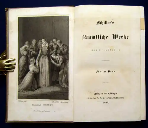 Schiller`s sämmtliche Werke 1-12 komplett 1835 dekorativer Halbleder Bildnis js