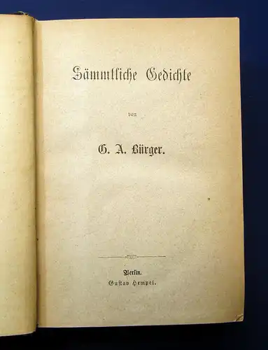 Bürger Deutsche Klassiker Sämmtliche Gedichte um 1900 Belletristik Lyrik js