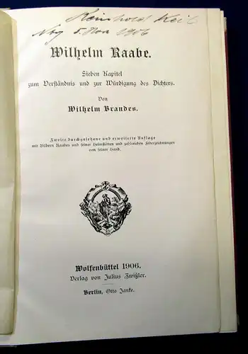 Brandes Wilhelm Raabe 1906 Belletristik Lyrik Poesie Klassiker js