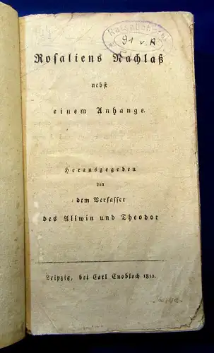 Friedrich Jacobs Rosaliens Nachlaß 1812 Belletristik Klassiker Lyrik Poesie js