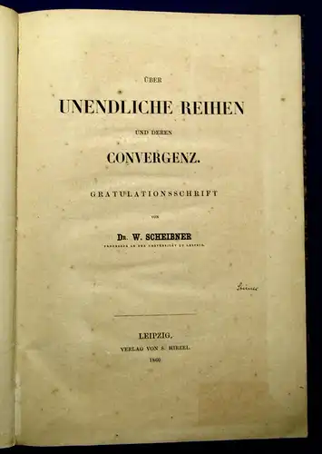 Scheibner Über unendliche Reihen 1860 Wissenschaften Mathematik mb