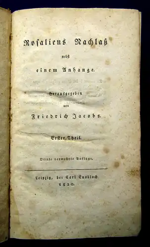 Jacobs Rosaliens Nachlaß 1820 2 Bde  Belletristik Lyrik Literatur mb